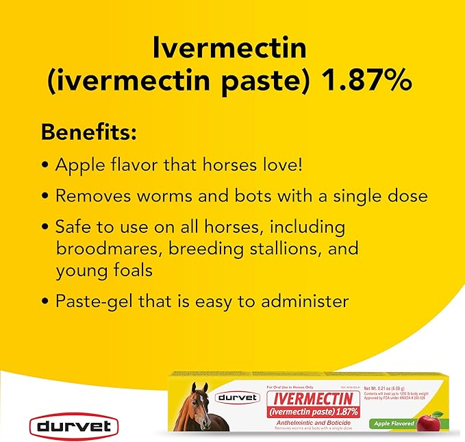 Durvet Ivermectin Paste Dewormer for Horses – 1.87% Apple Flavor, 6.08g