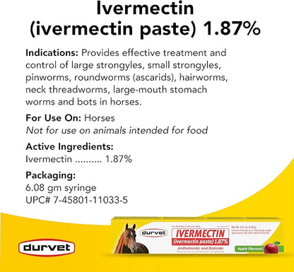 Durvet Ivermectin Paste Dewormer for Horses – 1.87% Apple Flavor, 6.08g Oral Dose (Pack of 3)
