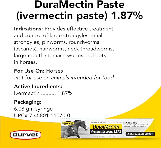 Durvet DuraMectin Ivermectin Paste 1.87% Horse Dewormer – 6.08g (Pack of 6)