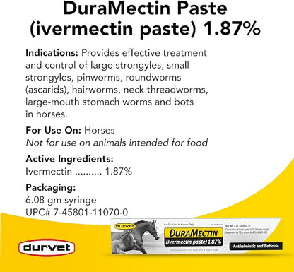 Durvet DuraMectin Ivermectin Paste 1.87% Horse Dewormer – 6.08g (Pack of 6)