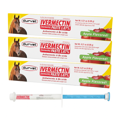 Durvet Ivermectin Paste Dewormer for Horses – 1.87% Apple Flavor, 6.08g Oral Dose (Pack of 3)